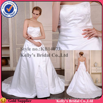 Strapless com bordados bonitos em bodice A linha de vestidos de casamento de saia para mulheres gordas KB14073